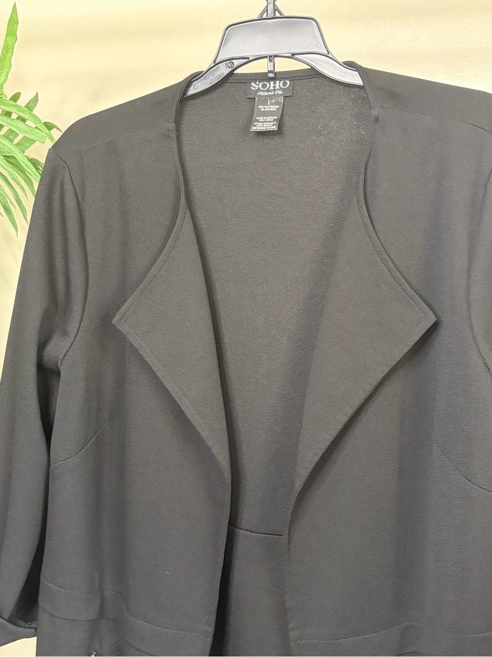Black Open Front Blazer Cardigan SOHO Large Waterfall Drape Work Office Jacket - Picture 7 of 9